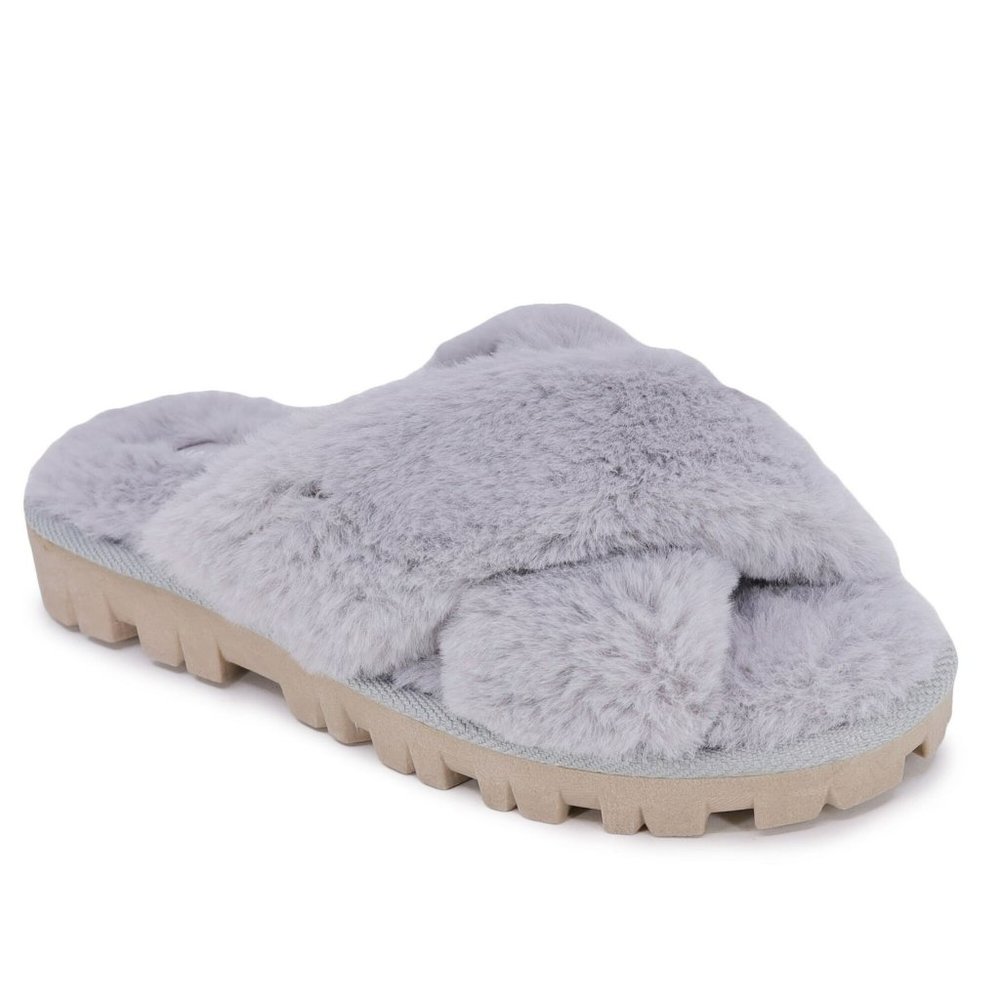 NWT Nautica Women's Faux-Fur Crisscross Slide Grey Sandal